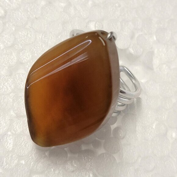 Amber Brown Rhombus Shape Ring Adjustable Band Handmade Semi Precious Ring - Picture 4 of 10